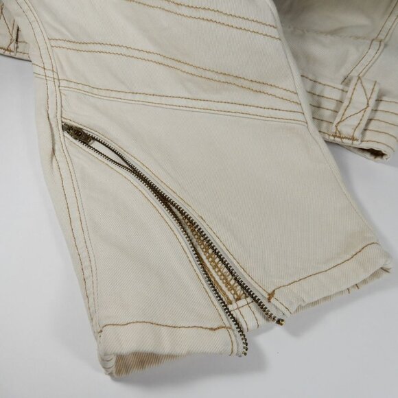 BDG Urban Outfitters Low Rise Tapered Moto Zipper JEANS Size 28 Ivory Denim NEW - Picture 12 of 13